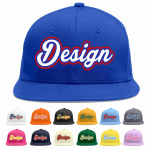 Custom Royal White-Royal Flat Eaves Sport Baseball Cap Design for Men/Women/Youth