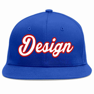 Custom Royal White-Red Flat Eaves Sport Baseball Cap Design for Men/Women/Youth