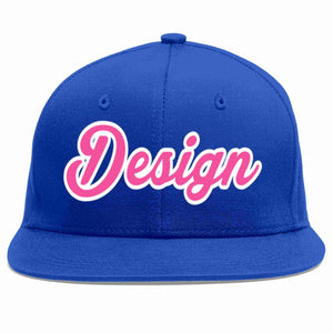 Custom Royal Pink-White Flat Eaves Sport Baseball Cap Design for Men/Women/Youth