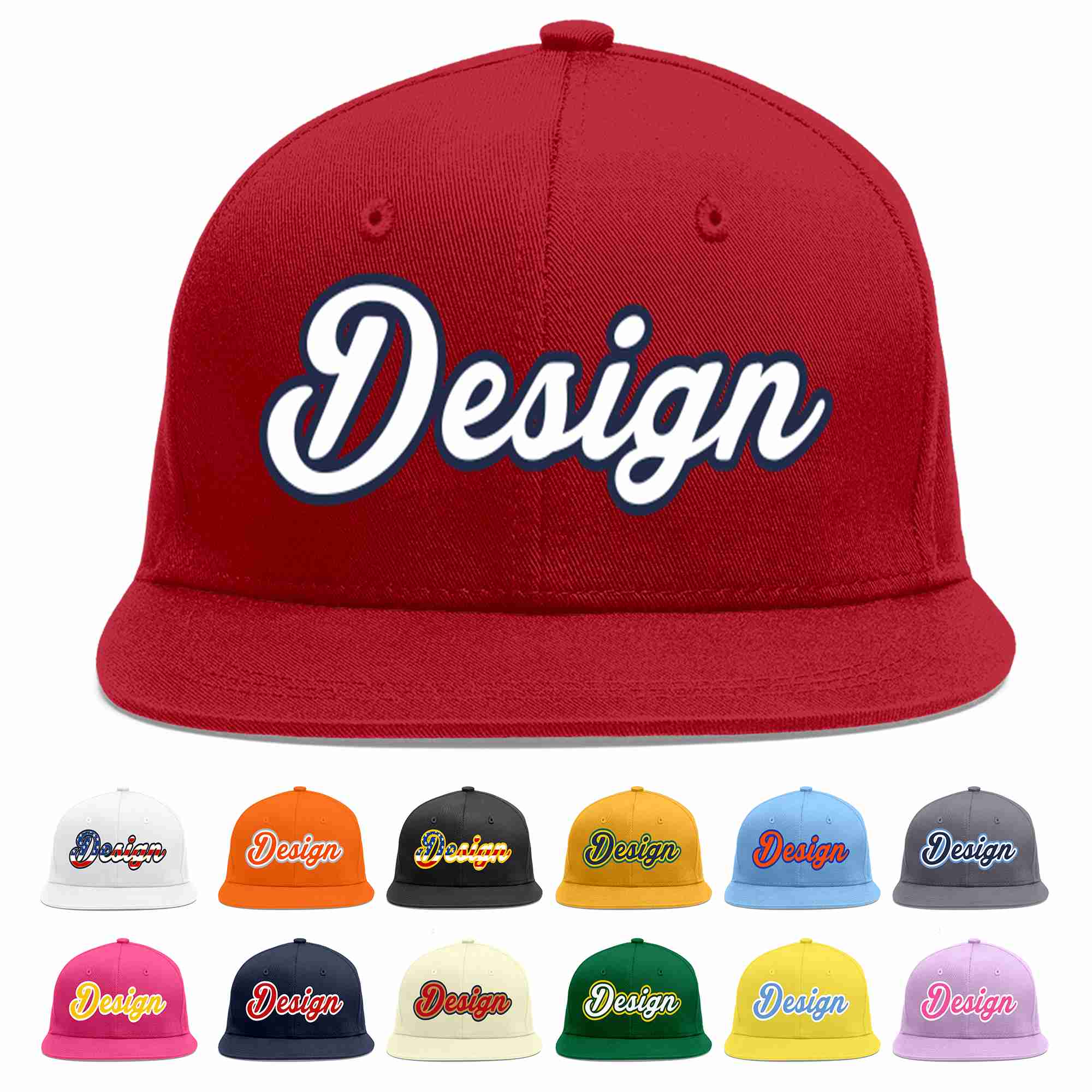 Custom Red White-Navy Flat Eaves Sport Baseball Cap Design for Men/Women/Youth