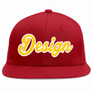 Conception personnalisée de casquette de baseball de sport à avant-toit plat rouge or-blanc pour hommes/femmes/jeunes