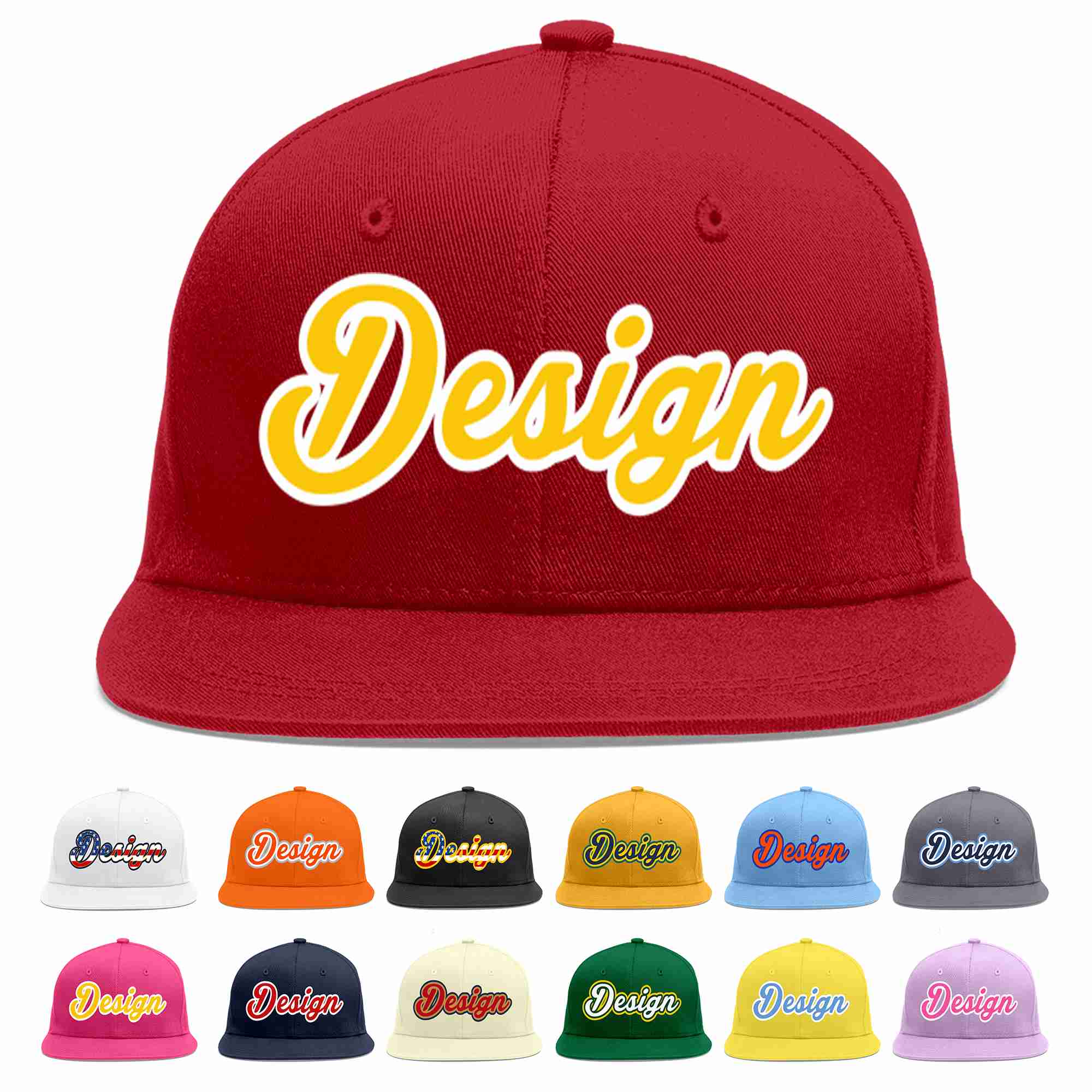 Custom Red Gold-White Flat Eaves Sport Baseball Cap Design for Men/Women/Youth