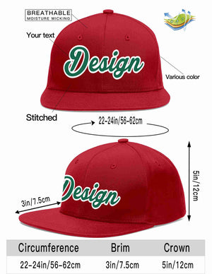 Custom Red Kelly Green-White Flat Eaves Sport Baseball Cap Design for Men/Women/Youth