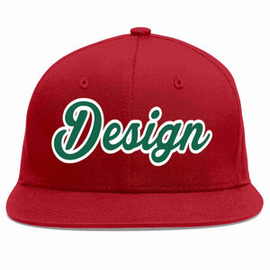 Custom Red Kelly Green-White Flat Eaves Sport Baseball Cap Design for Men/Women/Youth