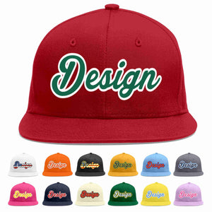 Custom Red Kelly Green-White Flat Eaves Sport Baseball Cap Design for Men/Women/Youth