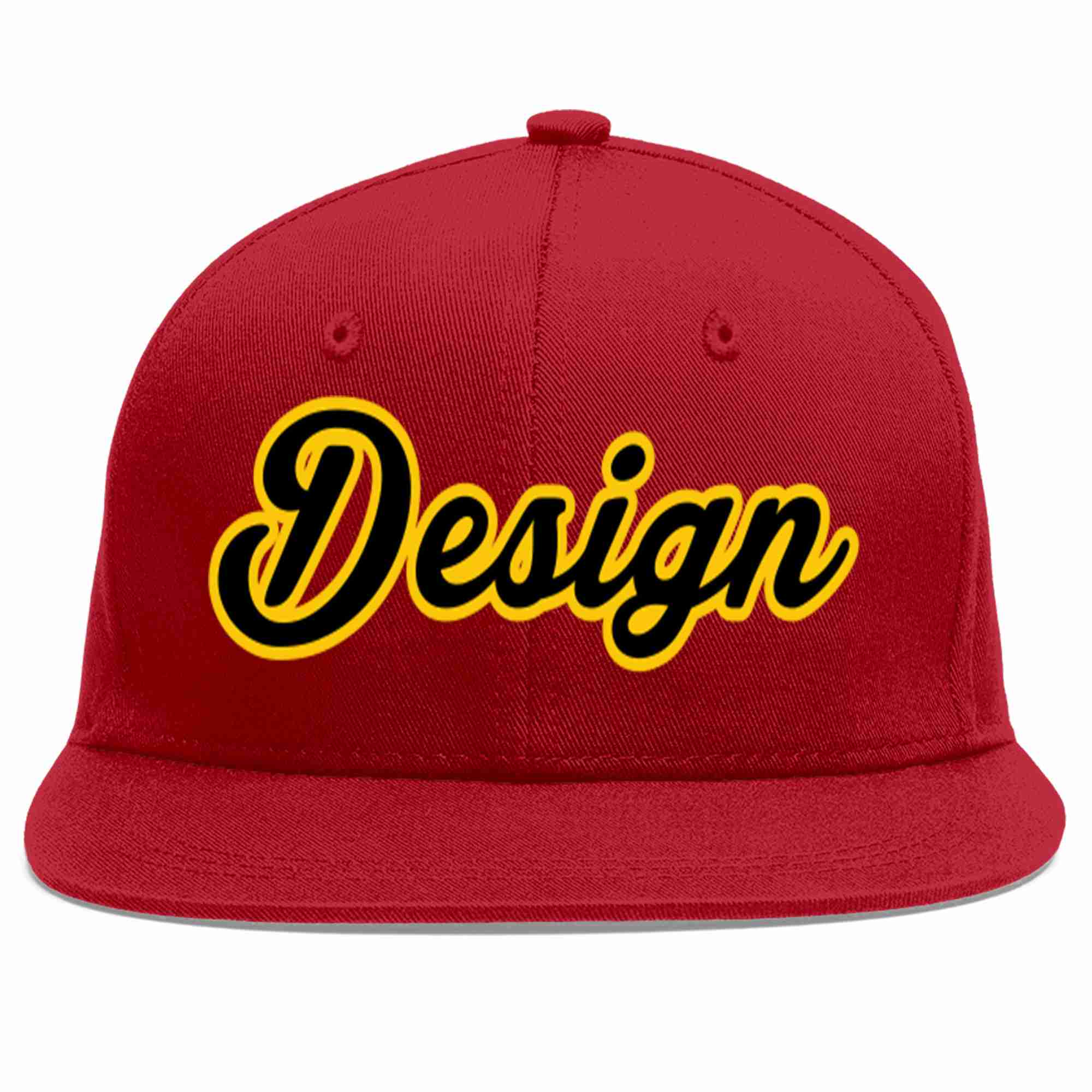 Conception personnalisée de casquette de baseball de sport à avant-toit plat rouge noir-or pour hommes/femmes/jeunes