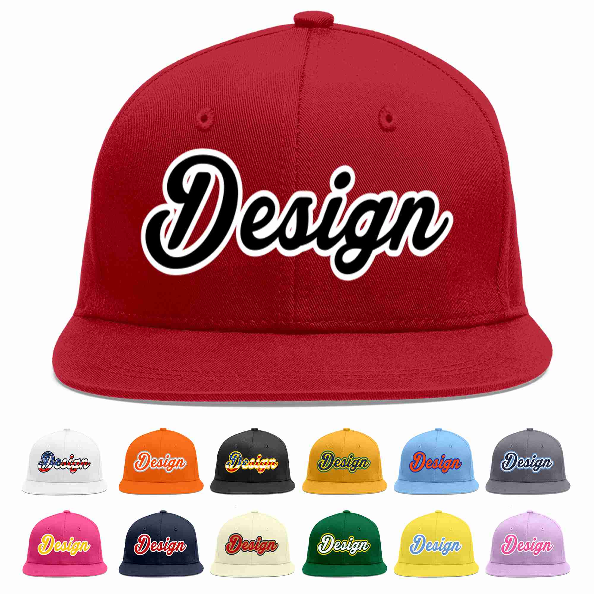 Conception personnalisée de casquette de baseball de sport à avant-toit plat rouge noir-blanc pour hommes/femmes/jeunes