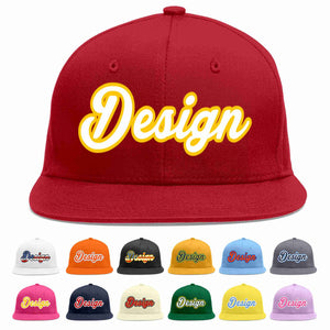 Custom Red White-Gold Flat Eaves Sport Baseball Cap Design for Men/Women/Youth