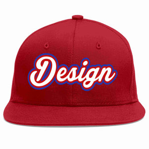 Conception personnalisée de casquette de baseball de sport à avant-toit plat rouge blanc-rouge pour hommes/femmes/jeunes