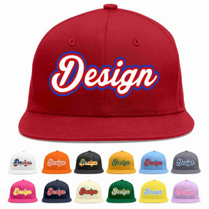 Conception personnalisée de casquette de baseball de sport à avant-toit plat rouge blanc-rouge pour hommes/femmes/jeunes