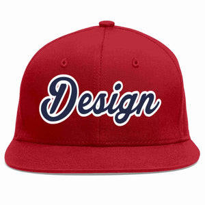 Custom Red Navy-White Flat Eaves Sport Baseball Cap Design for Men/Women/Youth