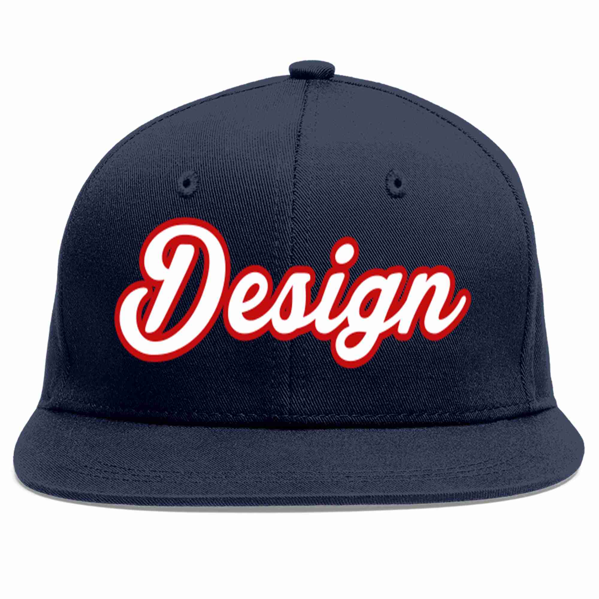 Custom Navy White-Red Flat Eaves Sport Baseball Cap Design for Men/Women/Youth