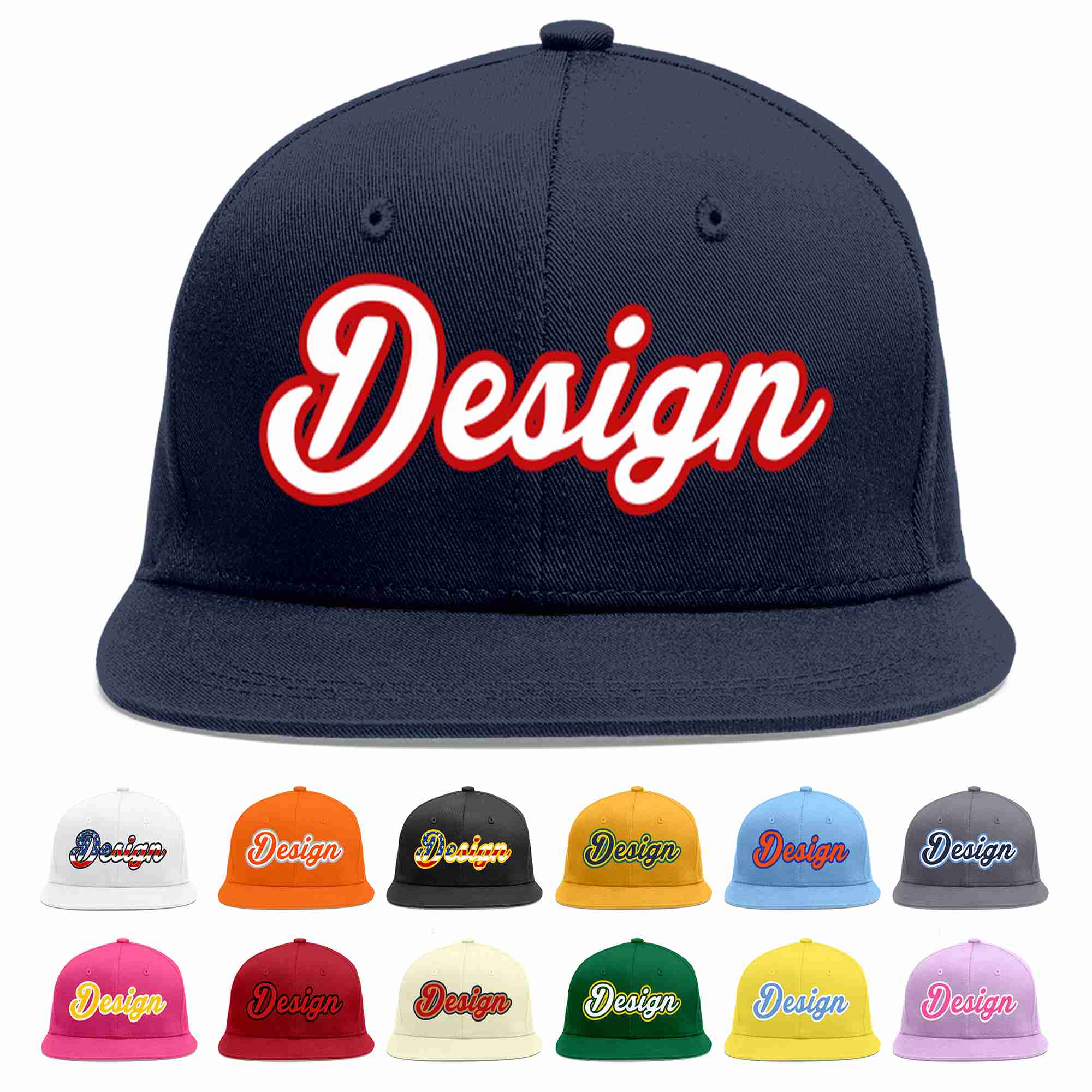 Custom Navy White-Red Flat Eaves Sport Baseball Cap Design for Men/Women/Youth