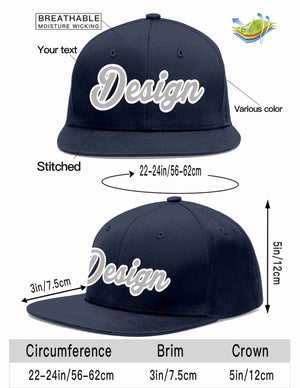 Custom Navy Gray-White Flat Eaves Sport Baseball Cap Design for Men/Women/Youth