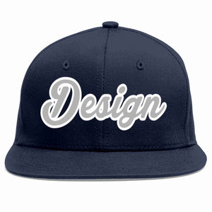 Custom Navy Gray-White Flat Eaves Sport Baseball Cap Design for Men/Women/Youth