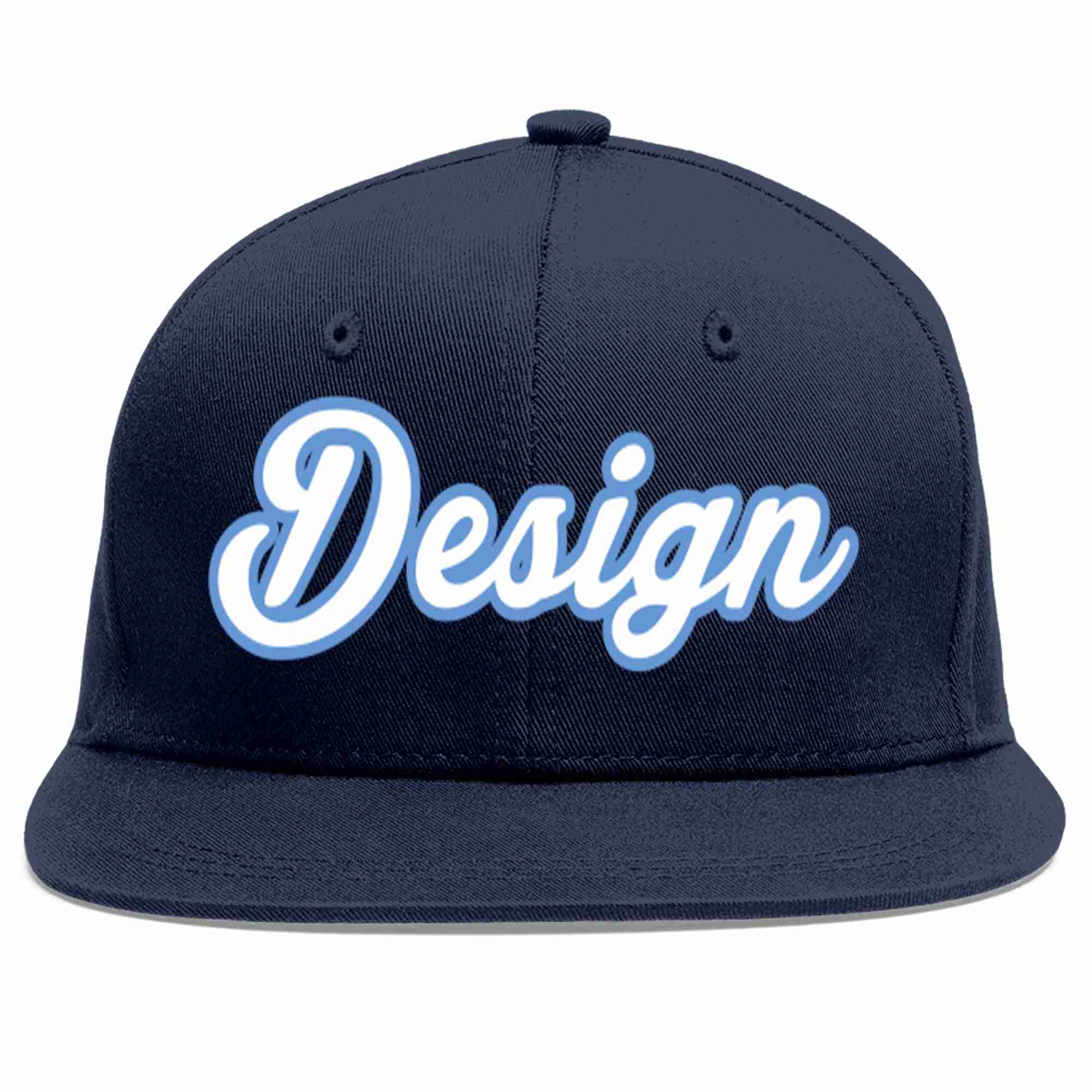 Conception personnalisée de casquette de baseball de sport à avant-toit plat bleu marine blanc-bleu clair pour hommes/femmes/jeunes