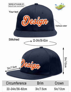 Custom Navy Orange-White Flat Eaves Sport Baseball Cap Design for Men/Women/Youth