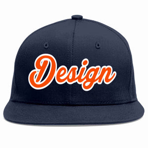 Custom Navy Orange-White Flat Eaves Sport Baseball Cap Design for Men/Women/Youth