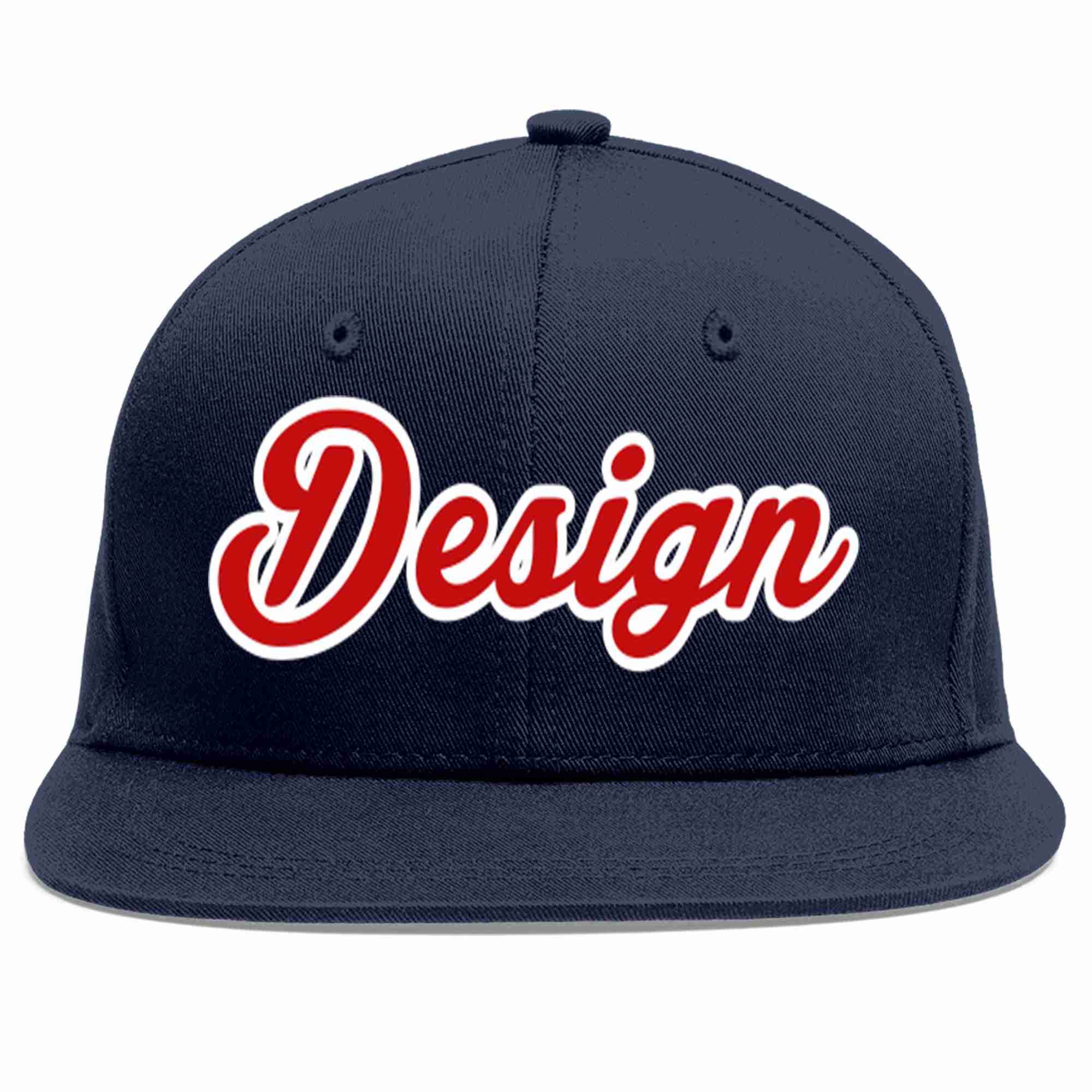 Custom Navy Red-White Flat Eaves Sport Baseball Cap Design for Men/Women/Youth