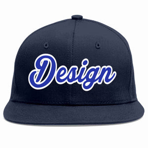 Custom Navy Royal-White Flat Eaves Sport Baseball Cap Design for Men/Women/Youth