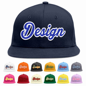 Custom Navy Royal-White Flat Eaves Sport Baseball Cap Design for Men/Women/Youth