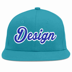 Casquette de baseball personnalisée Aqua Royal-White Flat Eaves Sport pour hommes/femmes/jeunes