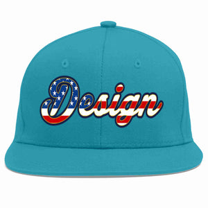 Custom Aqua Vintage USA Flag-Gold Flat Eaves Sport Baseball Cap Design for Men/Women/Youth