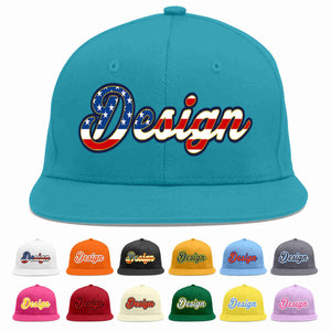 Custom Aqua Vintage USA Flag-Gold Flat Eaves Sport Baseball Cap Design for Men/Women/Youth