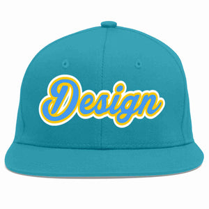 Casquette de baseball personnalisée Aqua Powder Blue-Gold Flat Eaves Sport pour hommes/femmes/jeunes