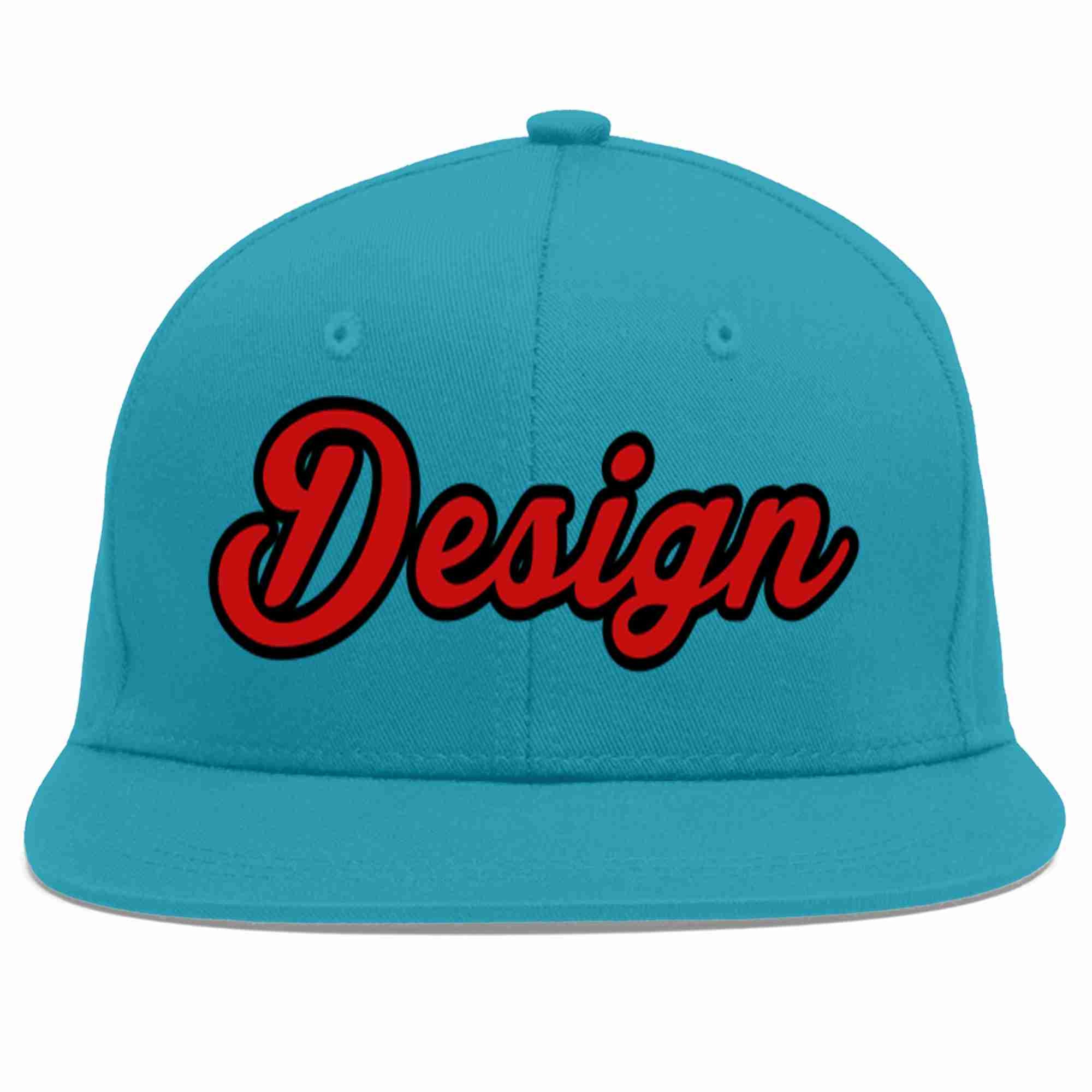 Custom Aqua Red-Black Flat Eaves Sport Baseball Cap Design for Men/Women/Youth