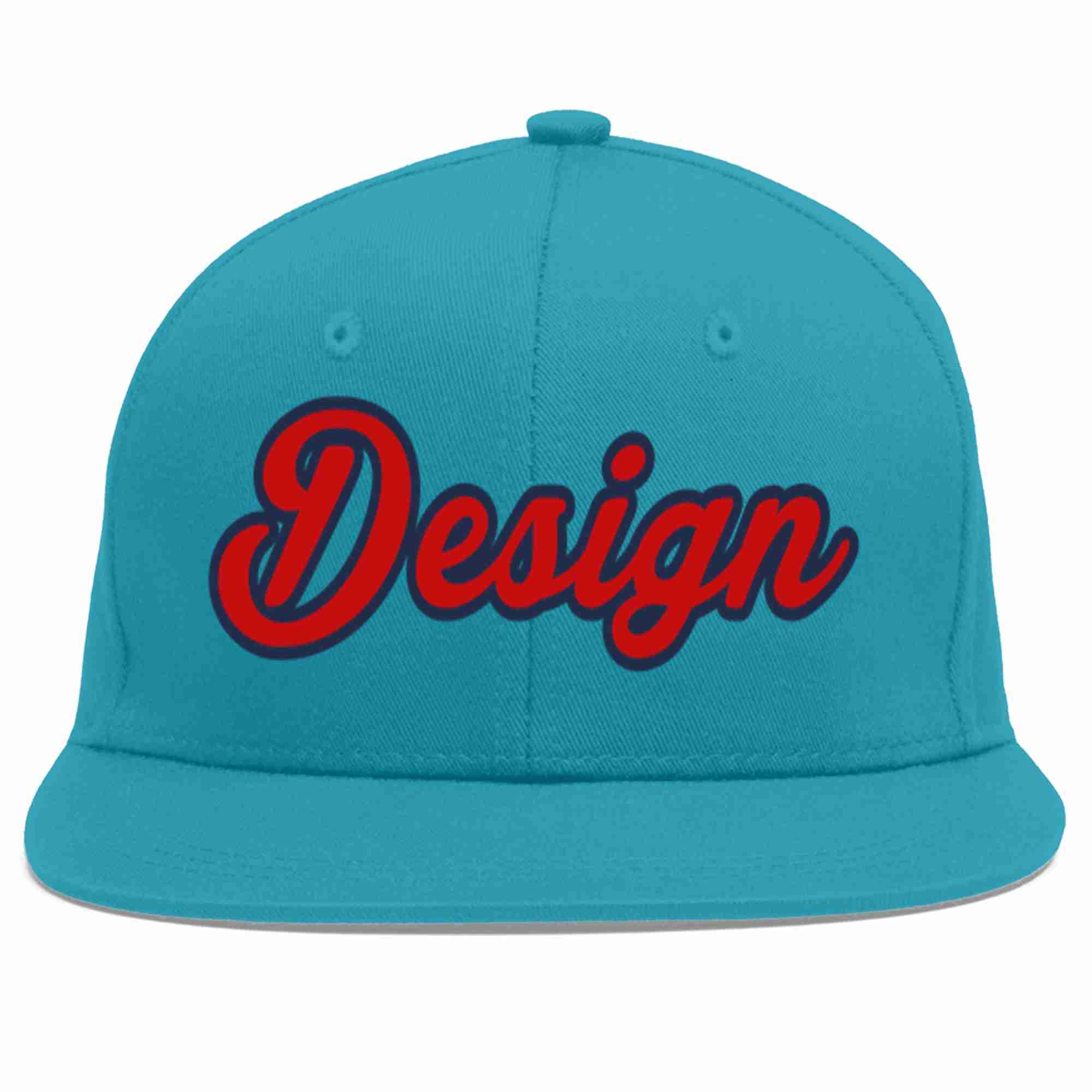 Custom Aqua Red-Navy Flat Eaves Sport Baseball Cap Design for Men/Women/Youth