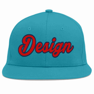 Custom Aqua Red-Navy Flat Eaves Sport Baseball Cap Design for Men/Women/Youth