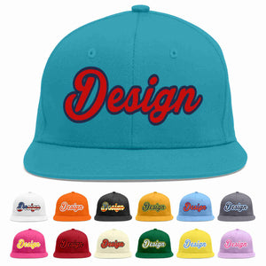 Custom Aqua Red-Navy Flat Eaves Sport Baseball Cap Design for Men/Women/Youth