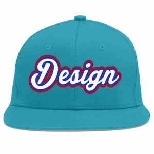 Casquette de baseball personnalisée Aqua White-Royal Flat Eaves Sport pour hommes/femmes/jeunes