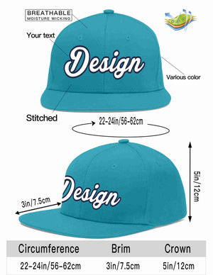 Custom Aqua White-Navy Flat Eaves Sport Baseball Cap Design for Men/Women/Youth