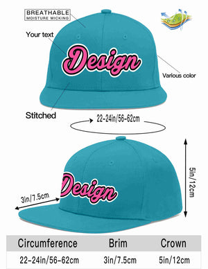 Custom Aqua Pink-Black Flat Eaves Sport Baseball Cap Design for Men/Women/Youth