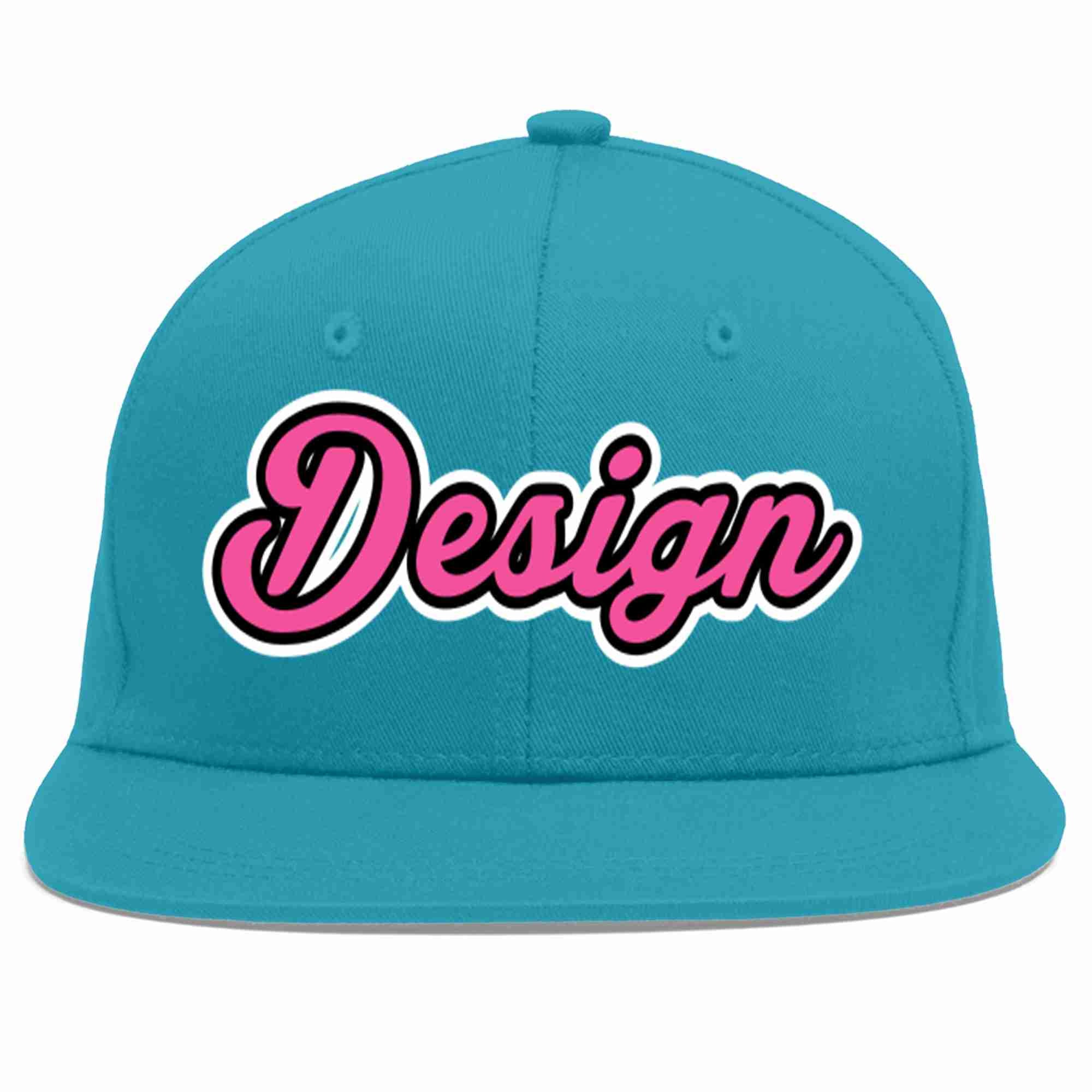 Custom Aqua Pink-Black Flat Eaves Sport Baseball Cap Design for Men/Women/Youth