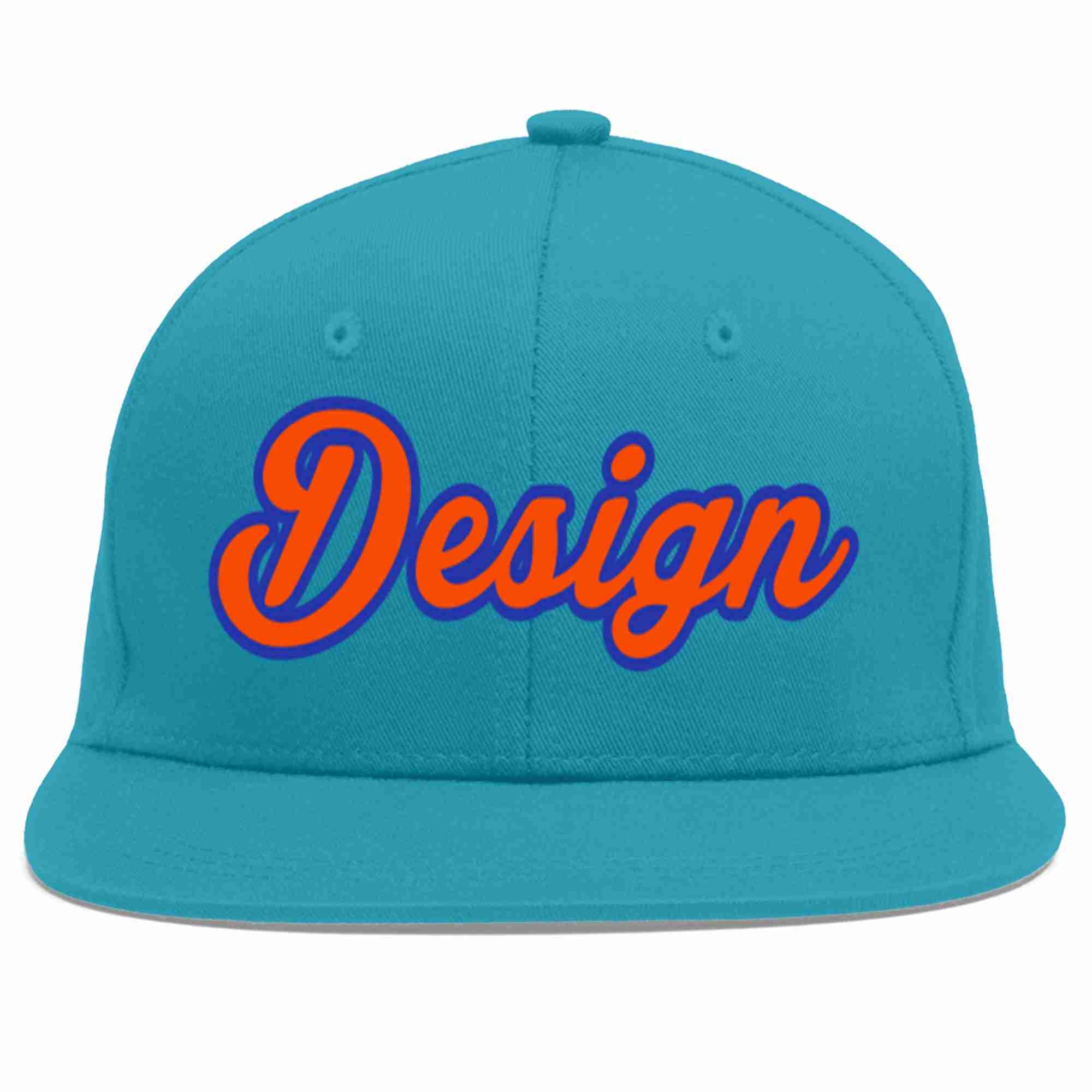 Casquette de baseball personnalisée Aqua Orange-Royal Flat Eaves Sport pour hommes/femmes/jeunes