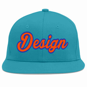 Custom Aqua Orange-Royal Flat Eaves Sport Baseball Cap Design for Men/Women/Youth