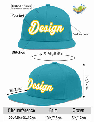 Custom Aqua White-Gold Flat Eaves Sport Baseball Cap Design for Men/Women/Youth