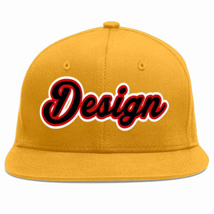 Conception personnalisée de casquette de baseball de sport à avant-toit plat noir-rouge doré pour hommes/femmes/jeunes