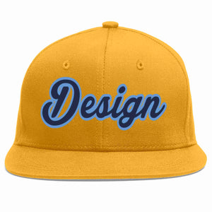 Custom Gold Navy-Light Blue Flat Eaves Sport Baseball Cap Design for Men/Women/Youth