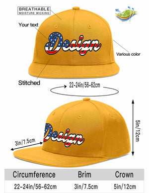 Custom Gold Vintage USA Flag-Gold Flat Eaves Sport Baseball Cap Design for Men/Women/Youth