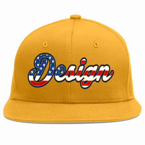 Custom Gold Vintage USA Flag-Gold Flat Eaves Sport Baseball Cap Design for Men/Women/Youth