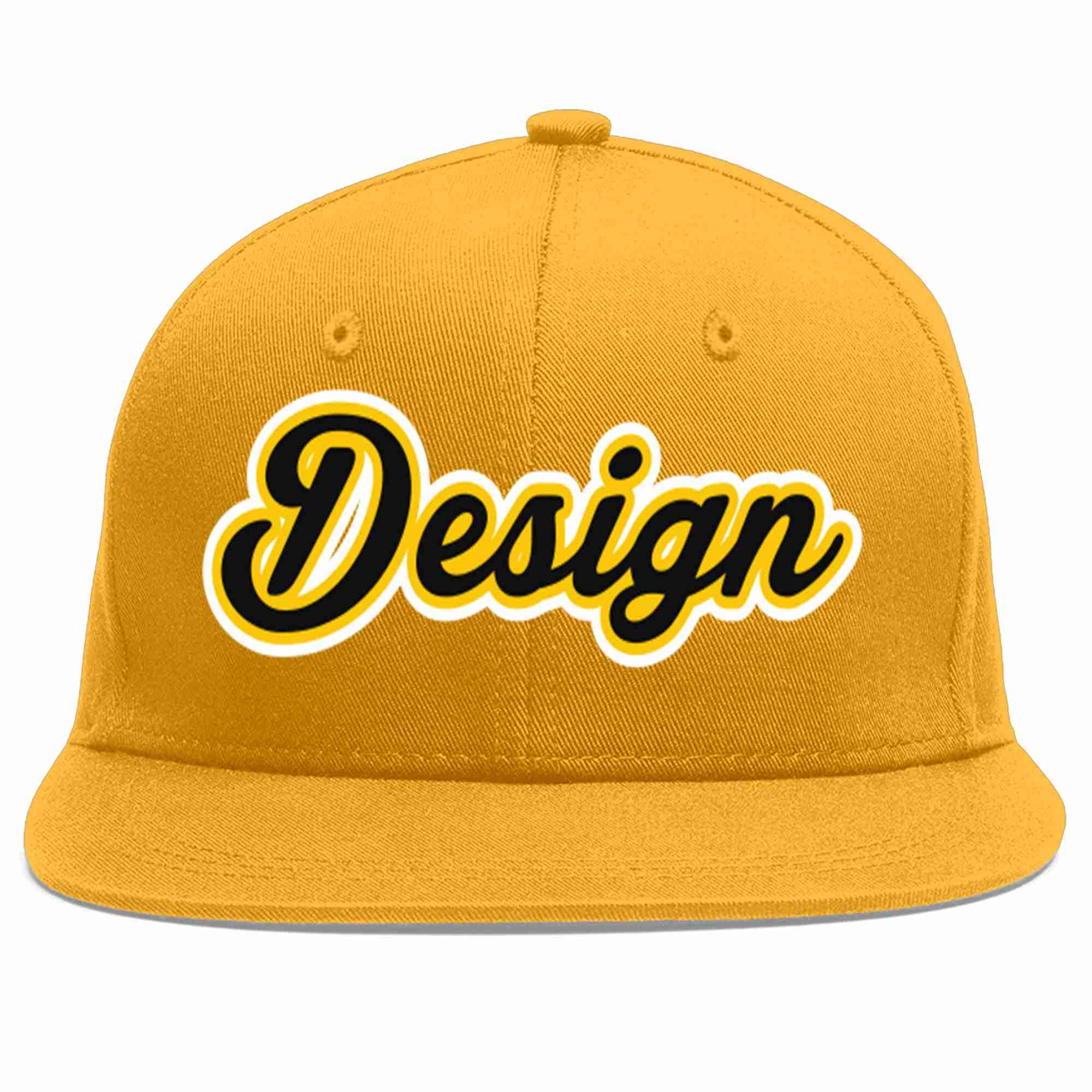 Conception personnalisée de casquette de baseball de sport à avant-toit plat noir-or doré pour hommes/femmes/jeunes