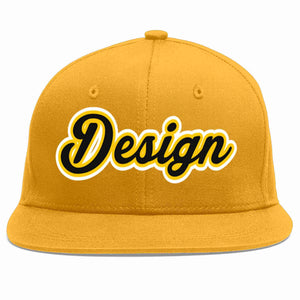 Custom Gold Black-Gold Flat Eaves Sport Baseball Cap Design for Men/Women/Youth