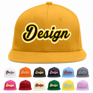 Custom Gold Black-Gold Flat Eaves Sport Baseball Cap Design for Men/Women/Youth