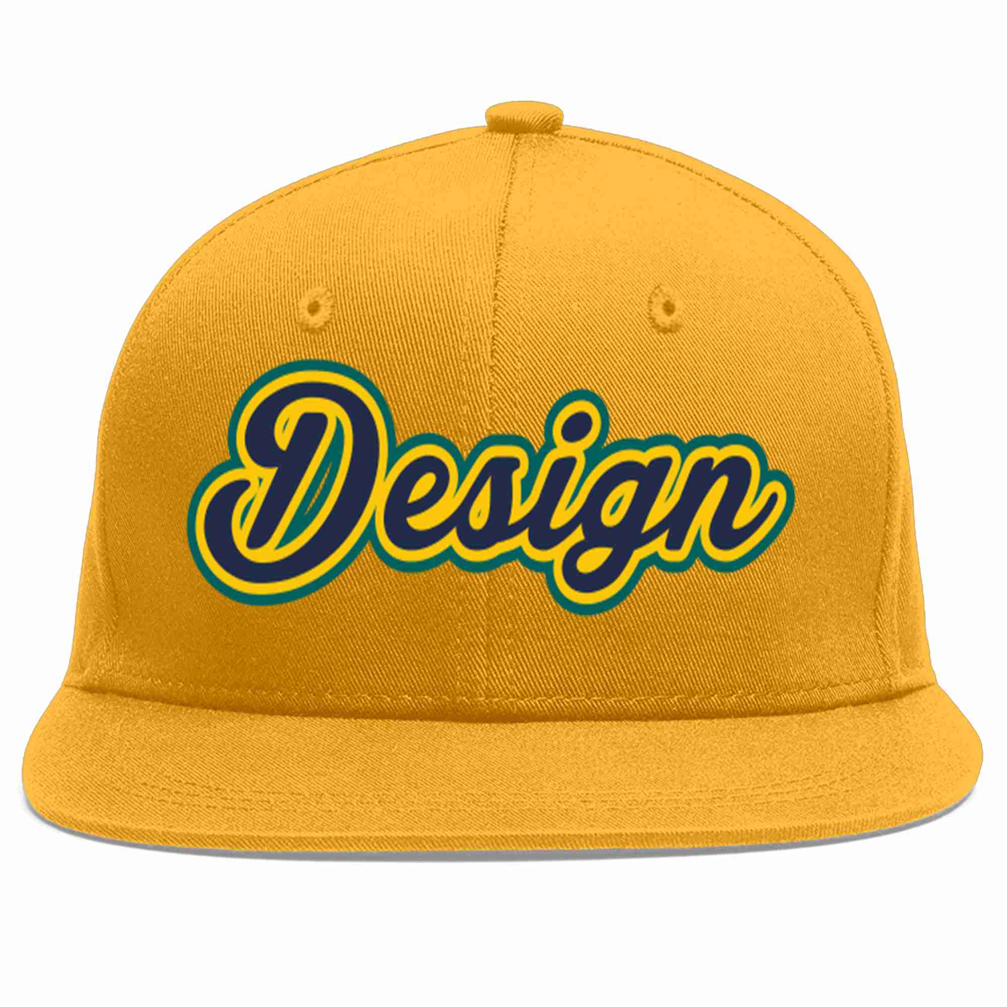 Custom Gold Navy-Gold Flat Eaves Sport Baseball Cap Design for Men/Women/Youth