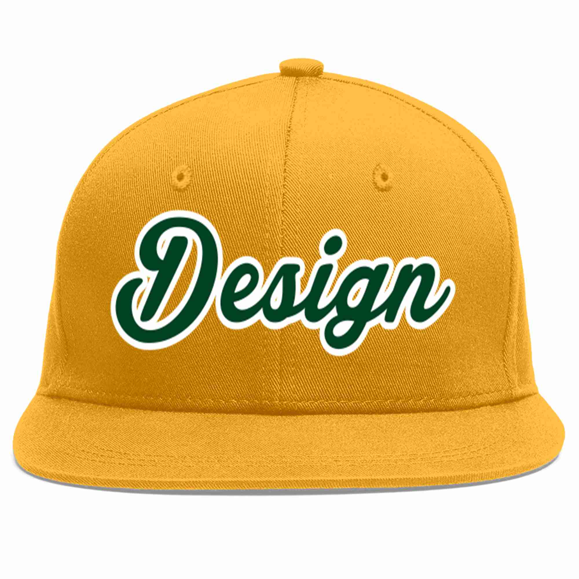 Custom Gold Green-White Flat Eaves Sport Baseball Cap Design for Men/Women/Youth