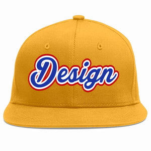 Custom Gold Royal-White Flat Eaves Sport Baseball Cap Design for Men/Women/Youth